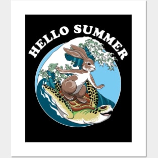 Rabbit And Turtle Surfing friends | Hello Summer Posters and Art